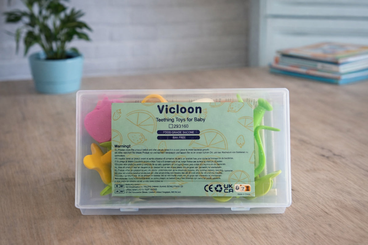 Vicloon baby teething toys set in storage case