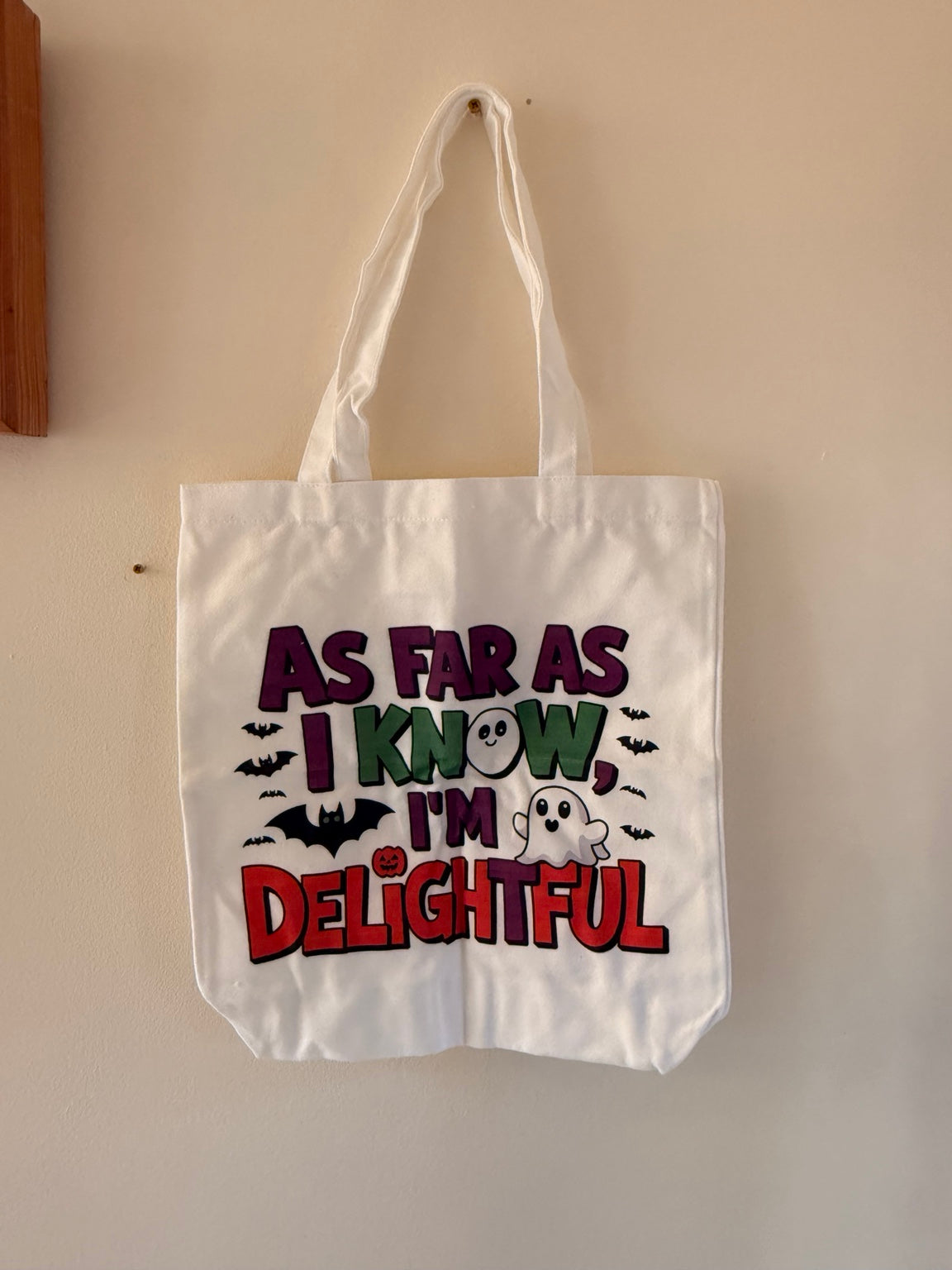 Delightful ghost Halloween tote bag front