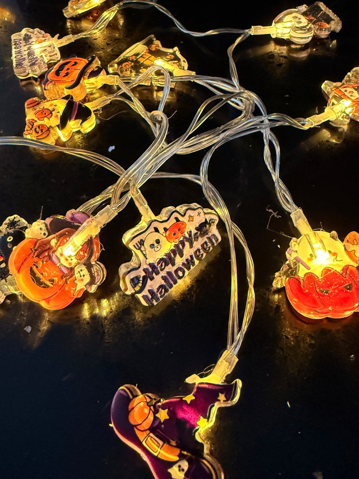Halloween character string lights close-up