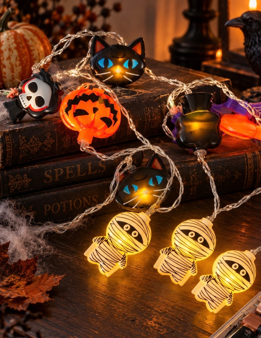 Halloween mummy and character string lights lifestyle scene